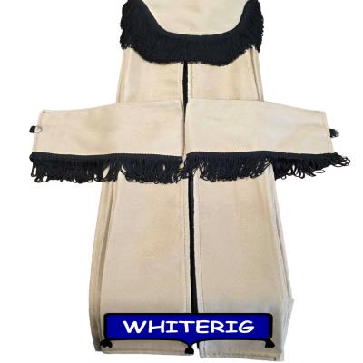 Premium sand faux suede truck curtains finished with striking black fringe trim. A clean, classic design that adds comfort, privacy, and style to your truck cab. Whiterig Truck Curtains